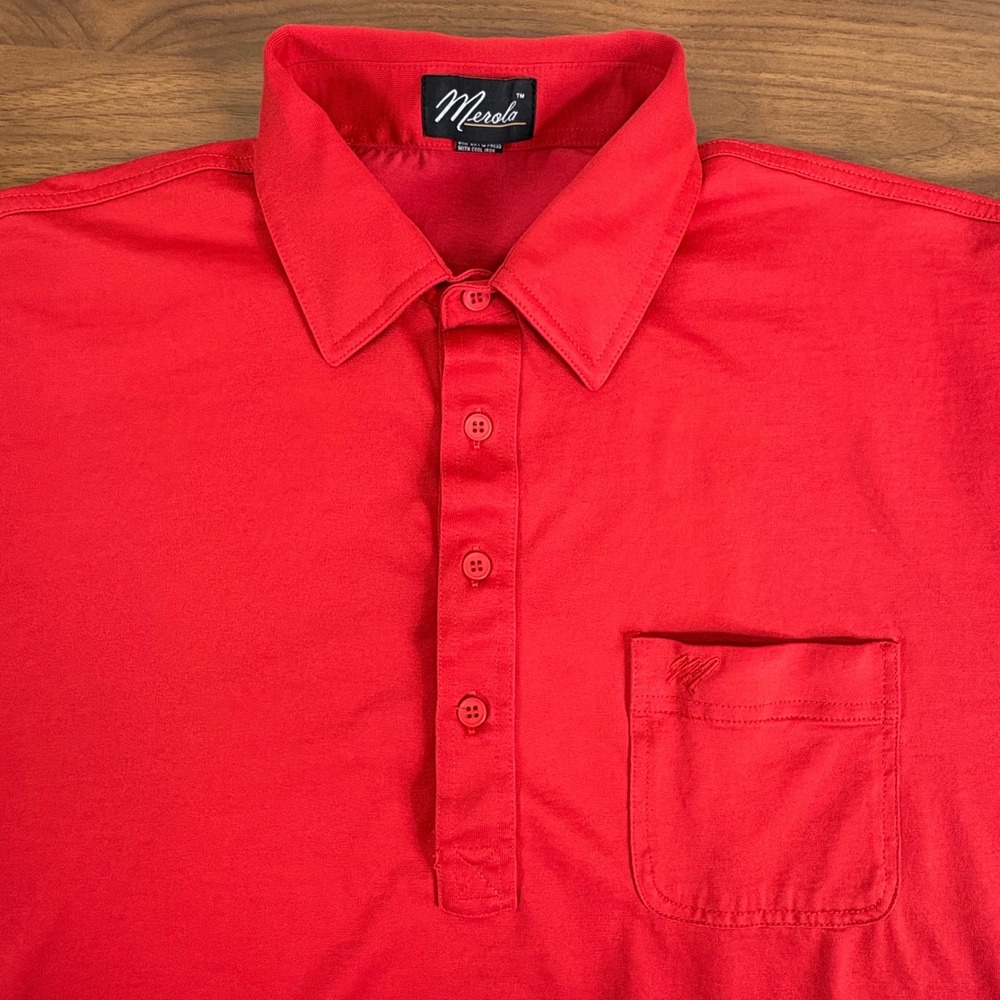 Merola Mens Red Short Sleeve Polo‎ Shirt Pocket Front Cotton Blend Casual Size L